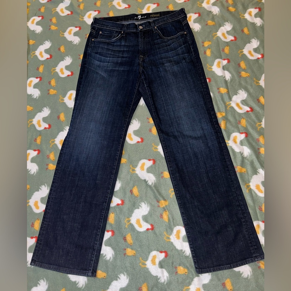 7 for all mankind relaxed darkwash mid rise jeans size 33